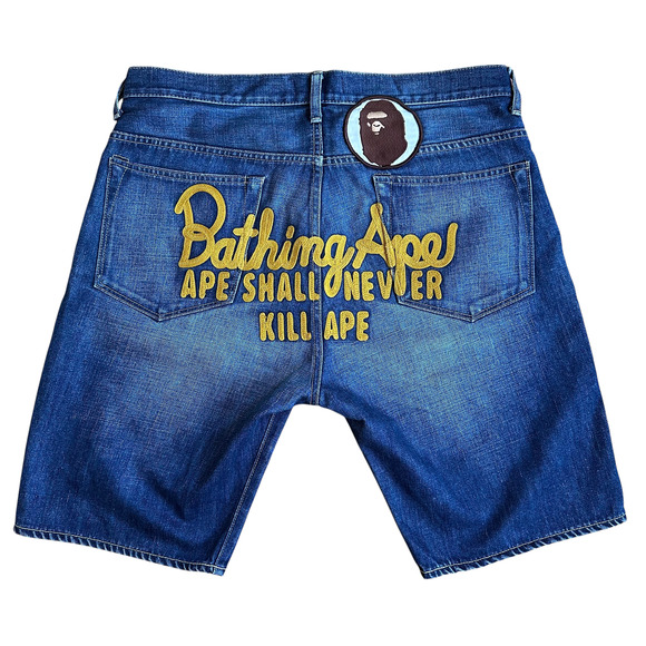 L 34 Waist Bape Jean Shorts Champion Logo Embroidered - Picture 1 of 4